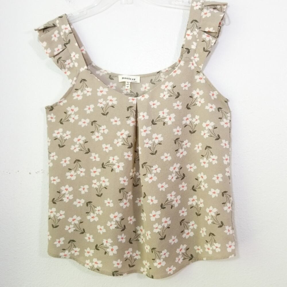 Monteau LA floral pleated ruffle strap tank top M